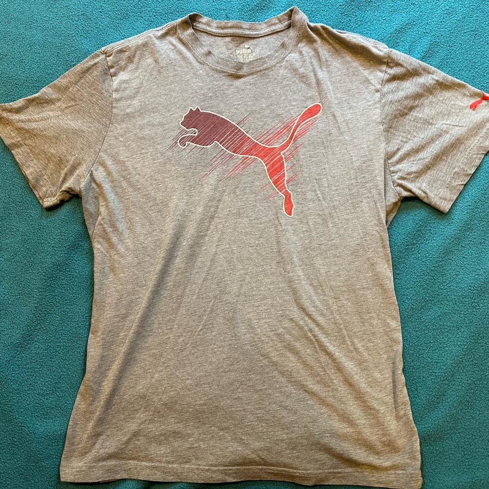 Puma Gray w-Red Logo Short Sleeve Tee